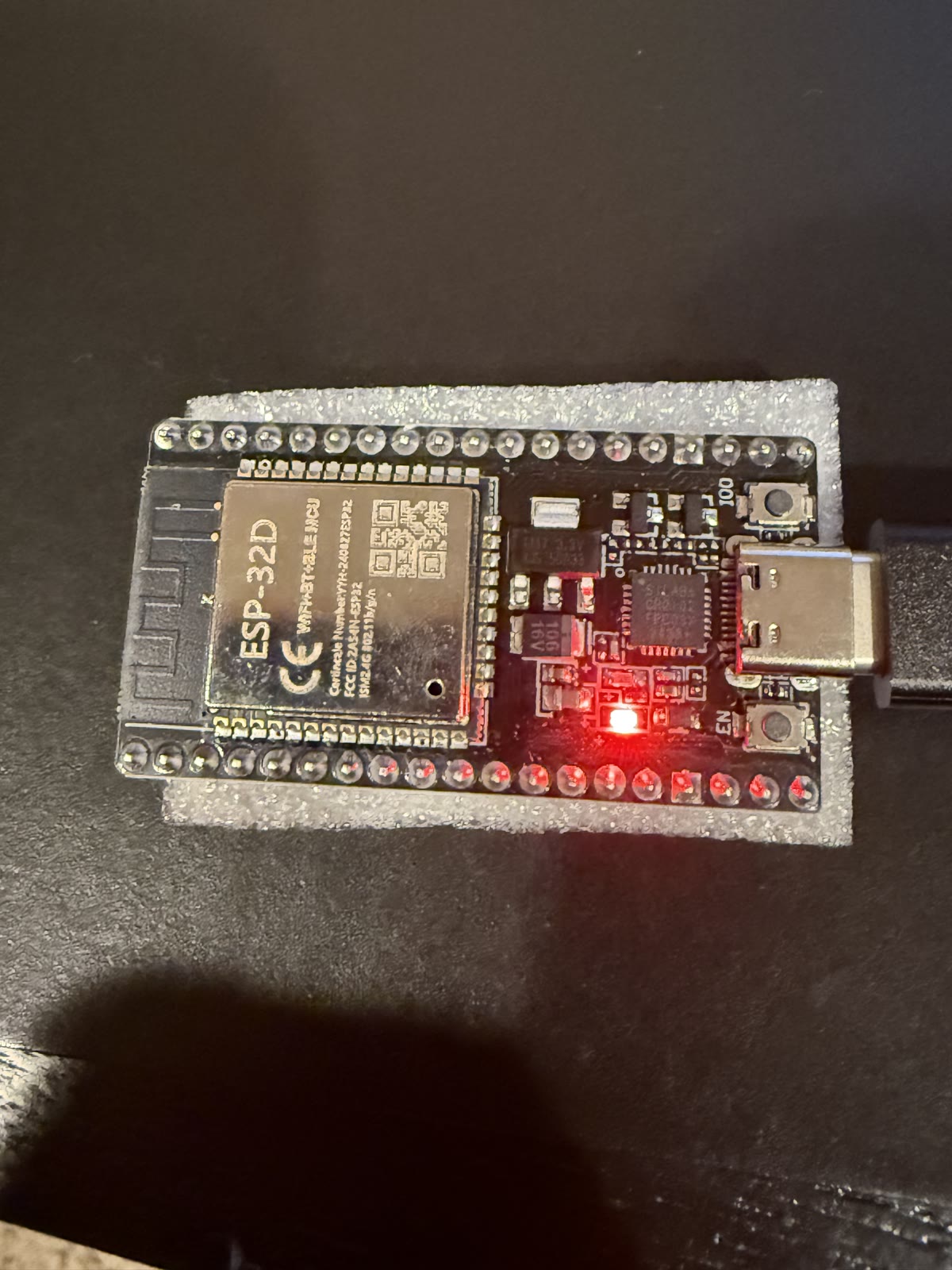 esp32 development board powered over usb with status led on